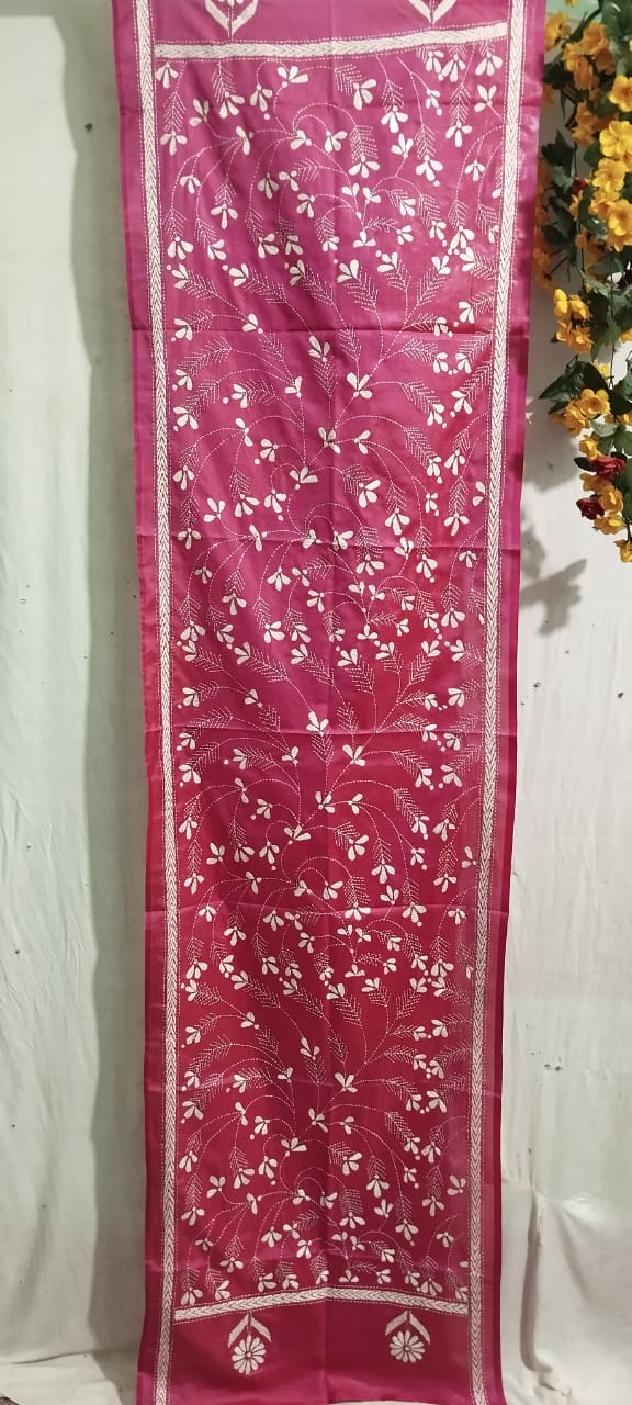 Hand Embroidered Bengal Kantha Stitch Silk Stole