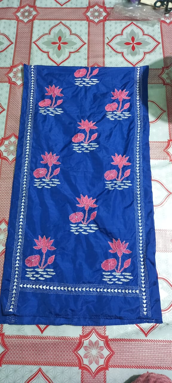 Hand Embroidered Bengal Kantha Stitch Silk Stole