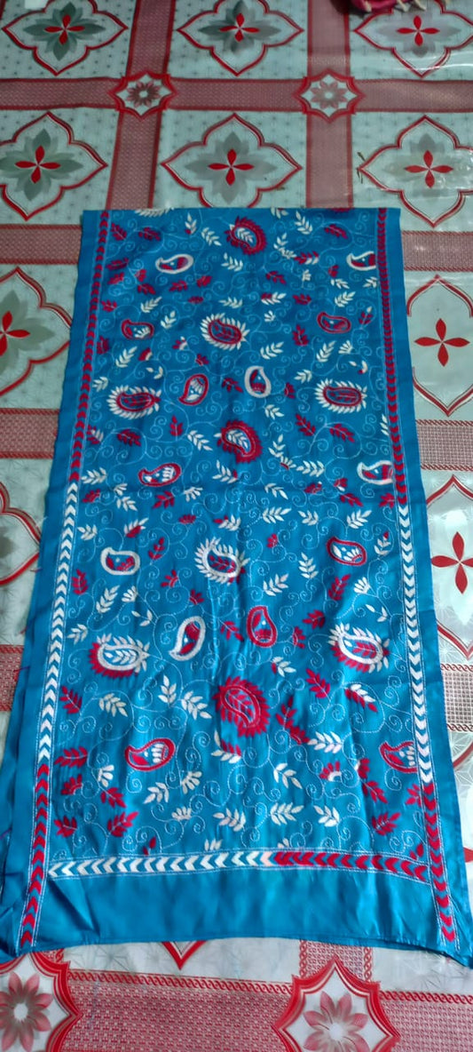 Hand Embroidered Bengal Kantha Stitch Silk Stole