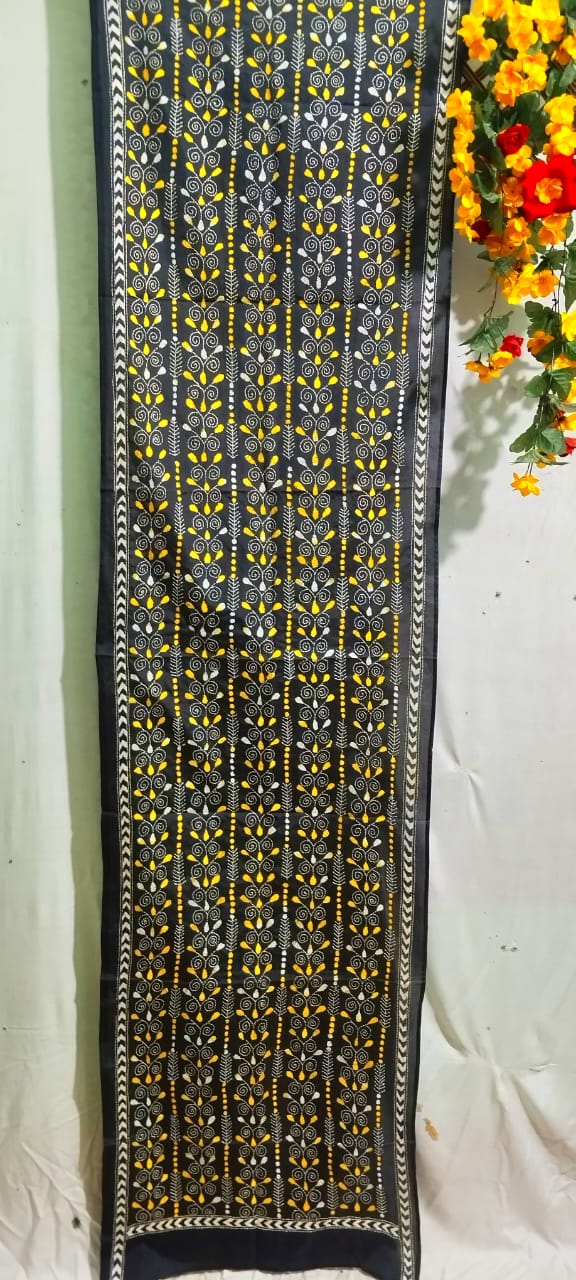 Hand Embroidered Bengal Kantha Stitch Silk Stole