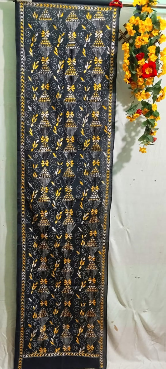 Hand Embroidered Bengal Kantha Stitch Silk Stole