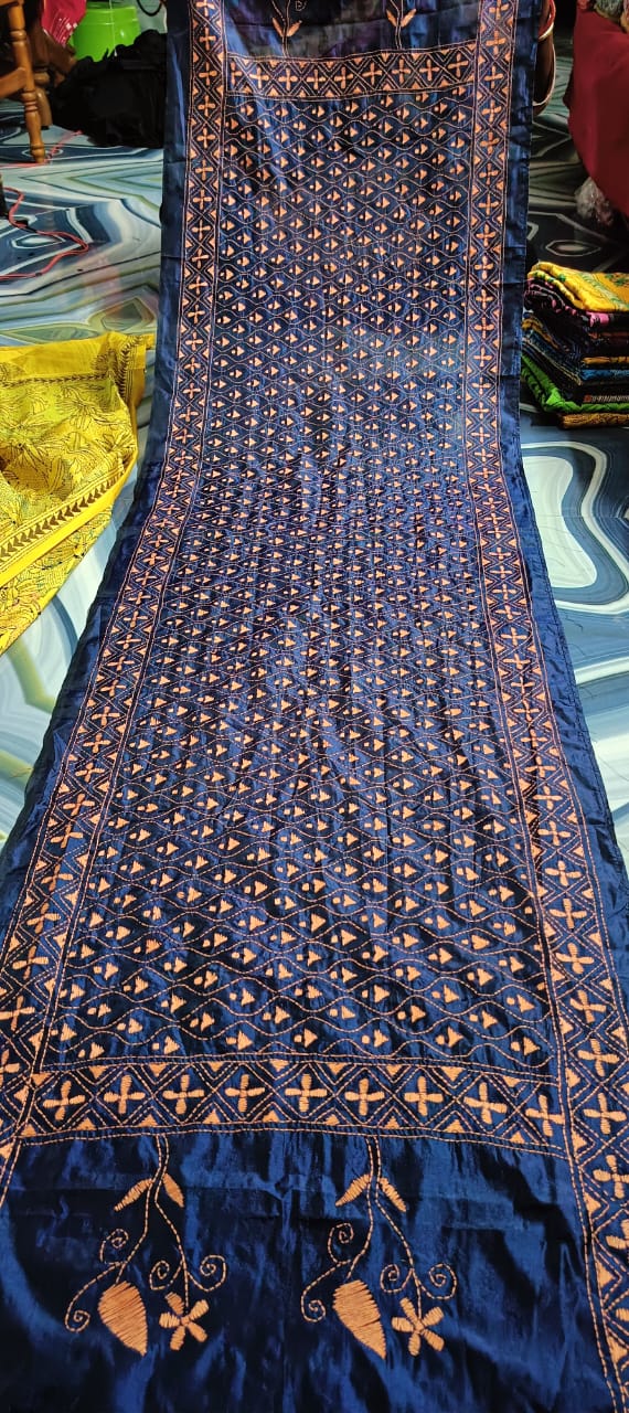 Hand Embroidered Bengal Kantha Stitch Bangalore Silk Stole