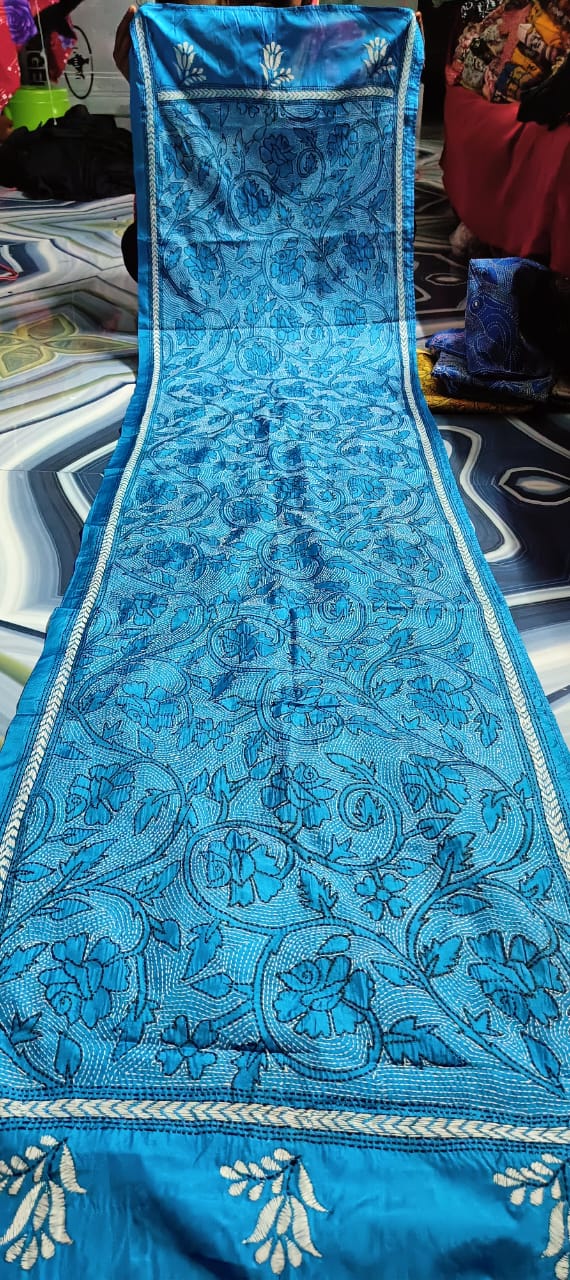 Hand Embroidered Bengal Kantha Stitch Silk Stole