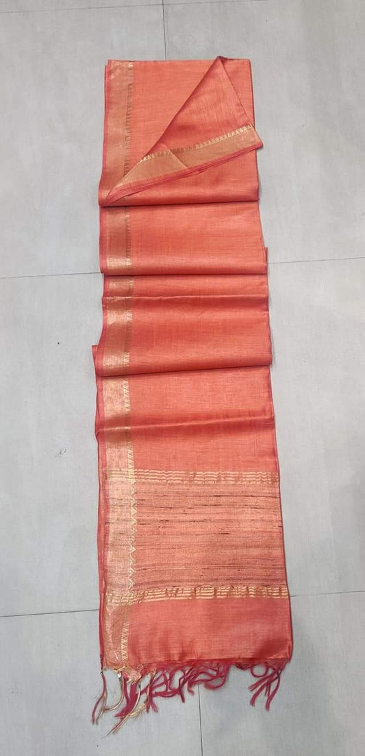 Orange Handloom Pure Munga Tussar Silk Saree