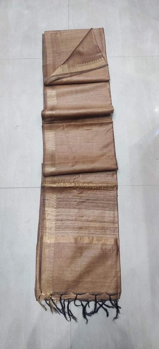 Brown Handloom Pure Munga Tussar Silk Saree