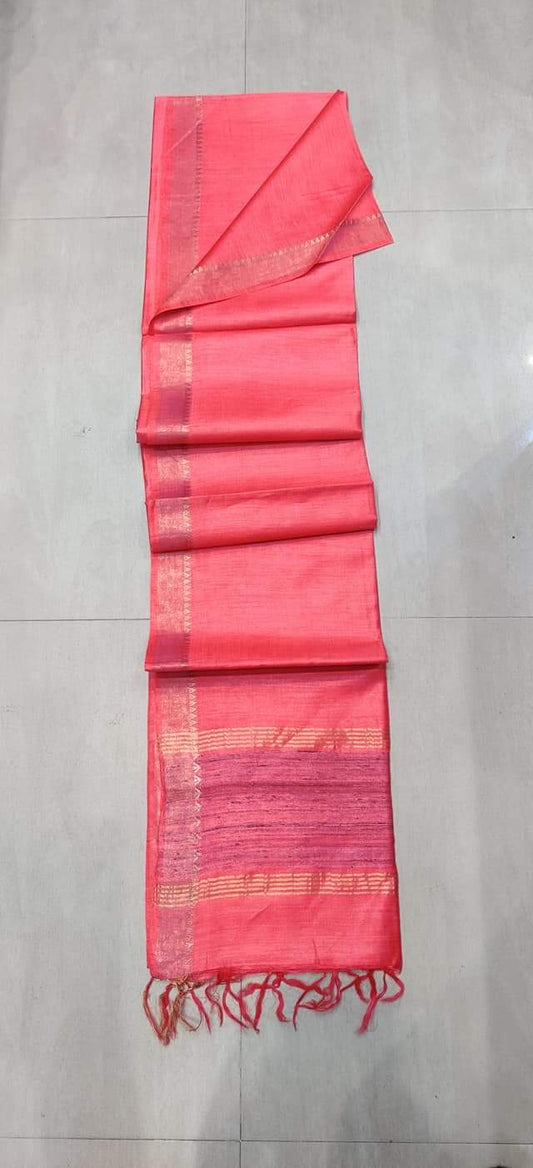 Pink Handloom Pure Munga Tussar Silk Saree