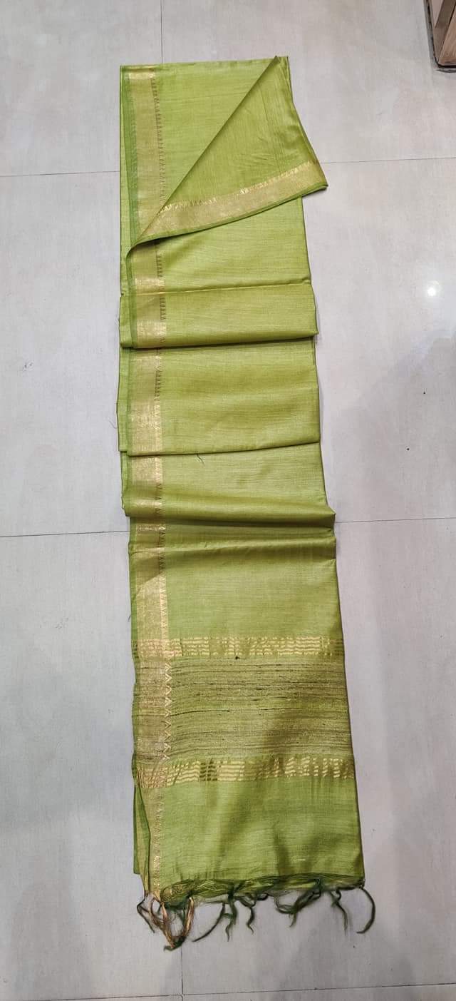 Lime Green Handloom Pure Munga Tussar Silk Saree