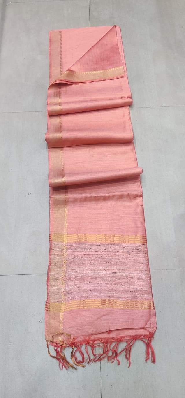 Peach Handloom Pure Munga Tussar Silk Saree