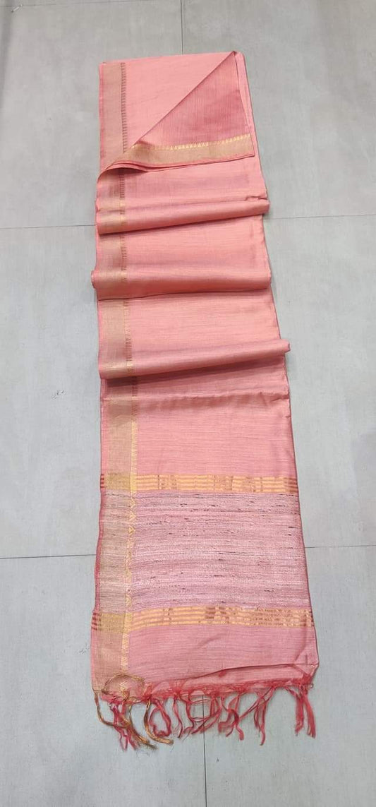 Peach Handloom Pure Munga Tussar Silk Saree