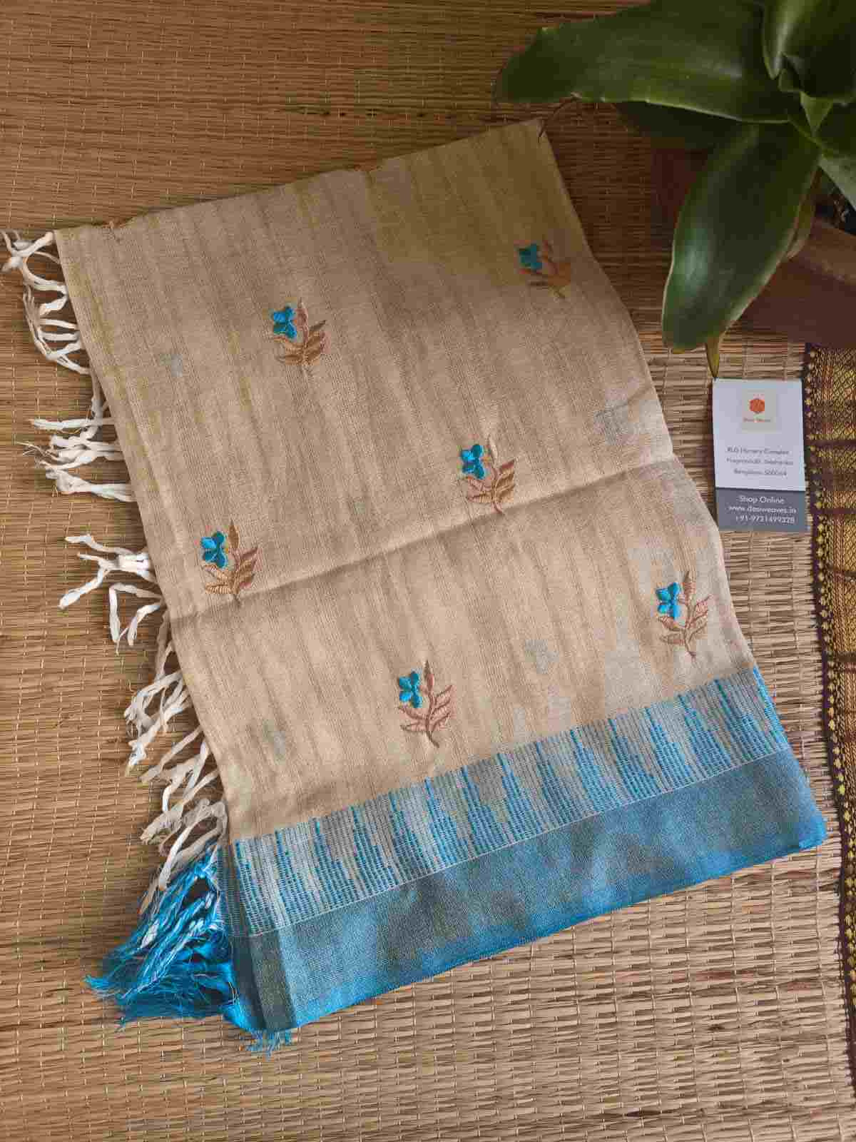 Blue Embroidered Khadi Silk Cotton Dupatta