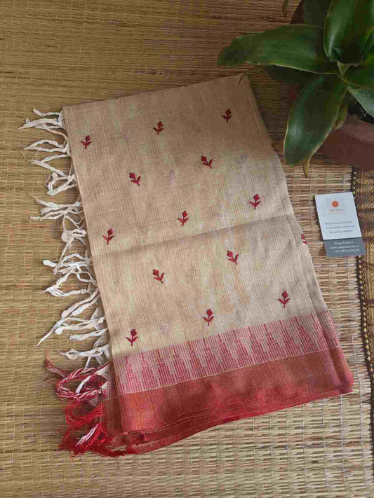 Red Embroidered Khadi Silk Cotton Dupatta