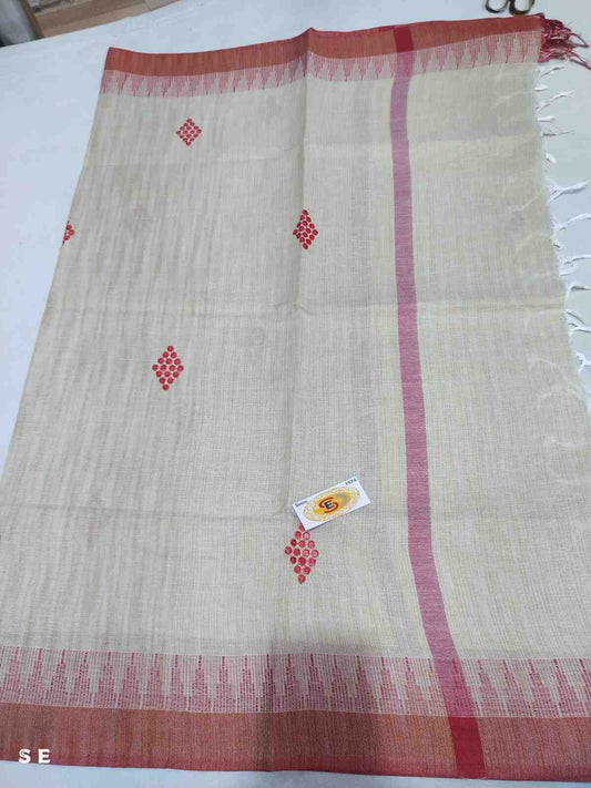 Red Color Embroidered Khadi Silk Cotton Dupatta