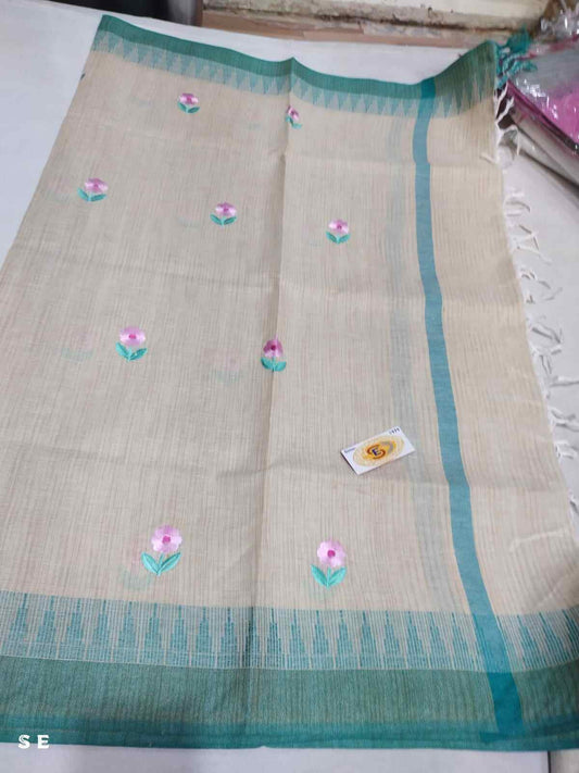 Teal & Pink Embroidered Khadi Silk Cotton Dupatta