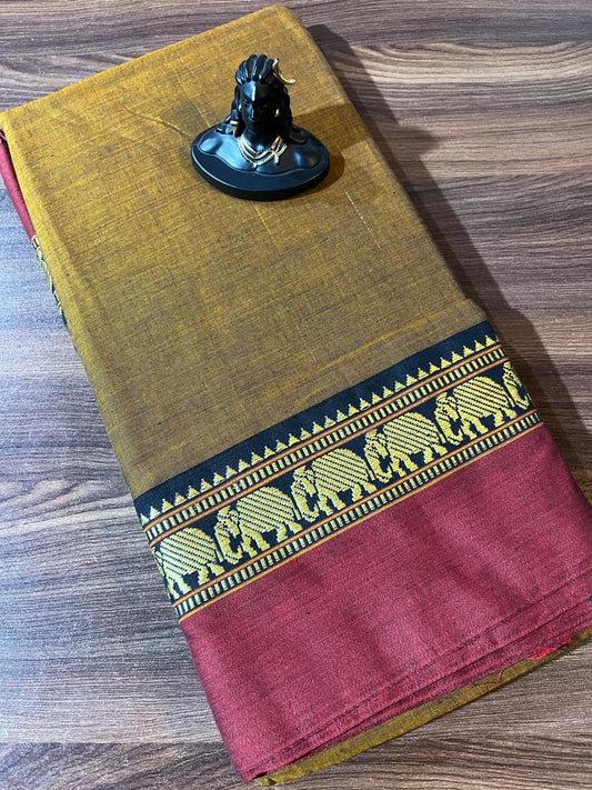 Mustard Brown Narayanpet Handloom Cotton Saree