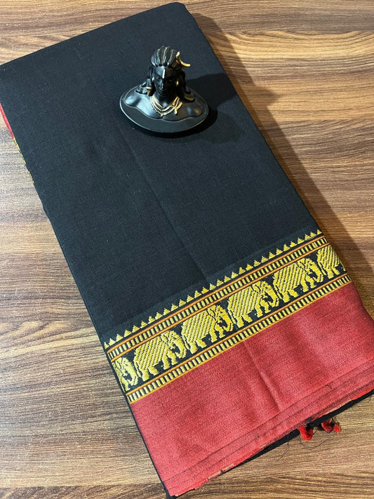 Black Narayanpet Handloom Cotton Saree