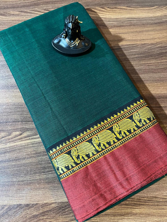 Bottle Green Narayanpet Handloom Cotton Saree