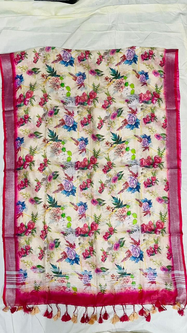 Digital Printed Pure Linen Dupatta