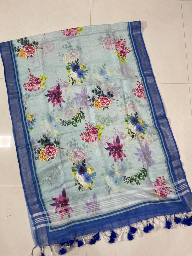 Digital Printed Pure Linen Dupatta