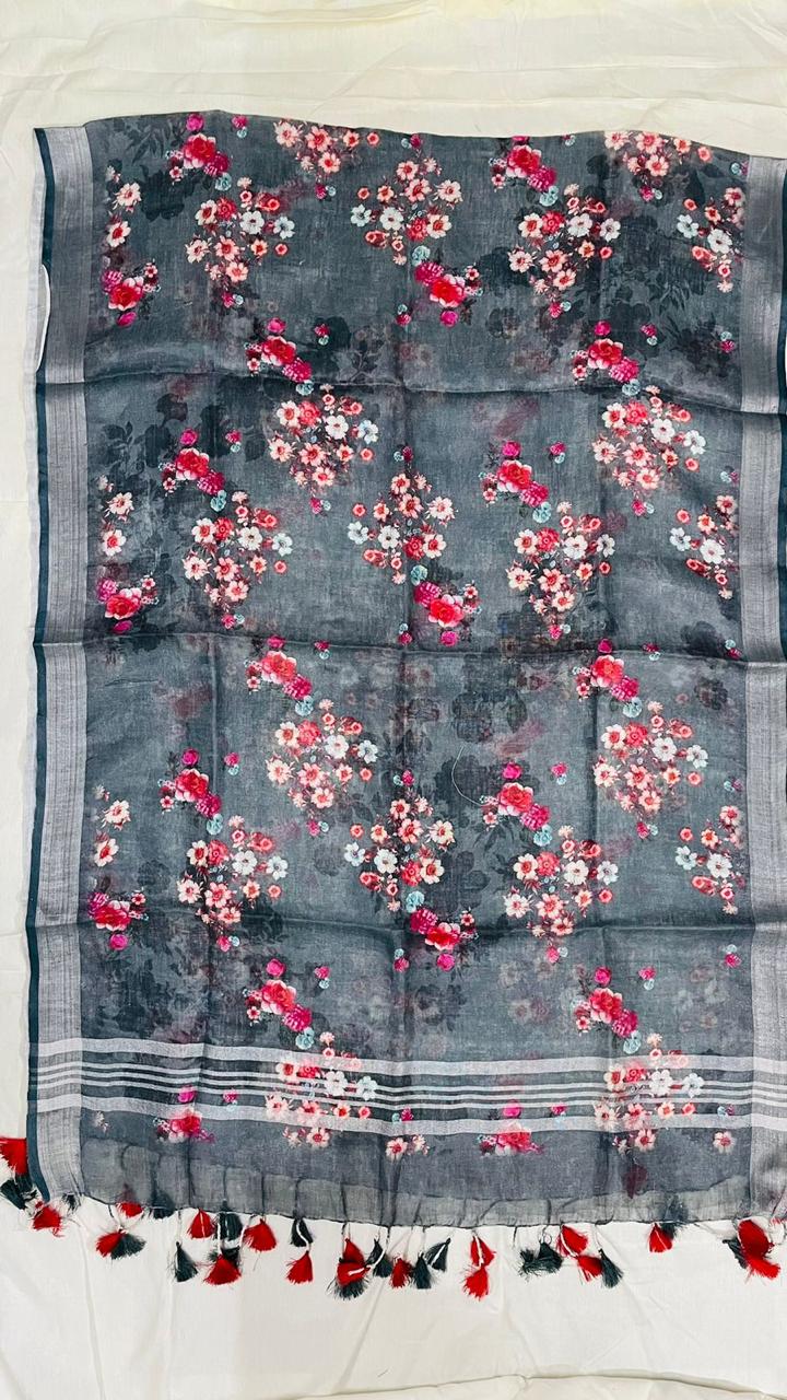 Digital Printed Pure Linen Dupatta