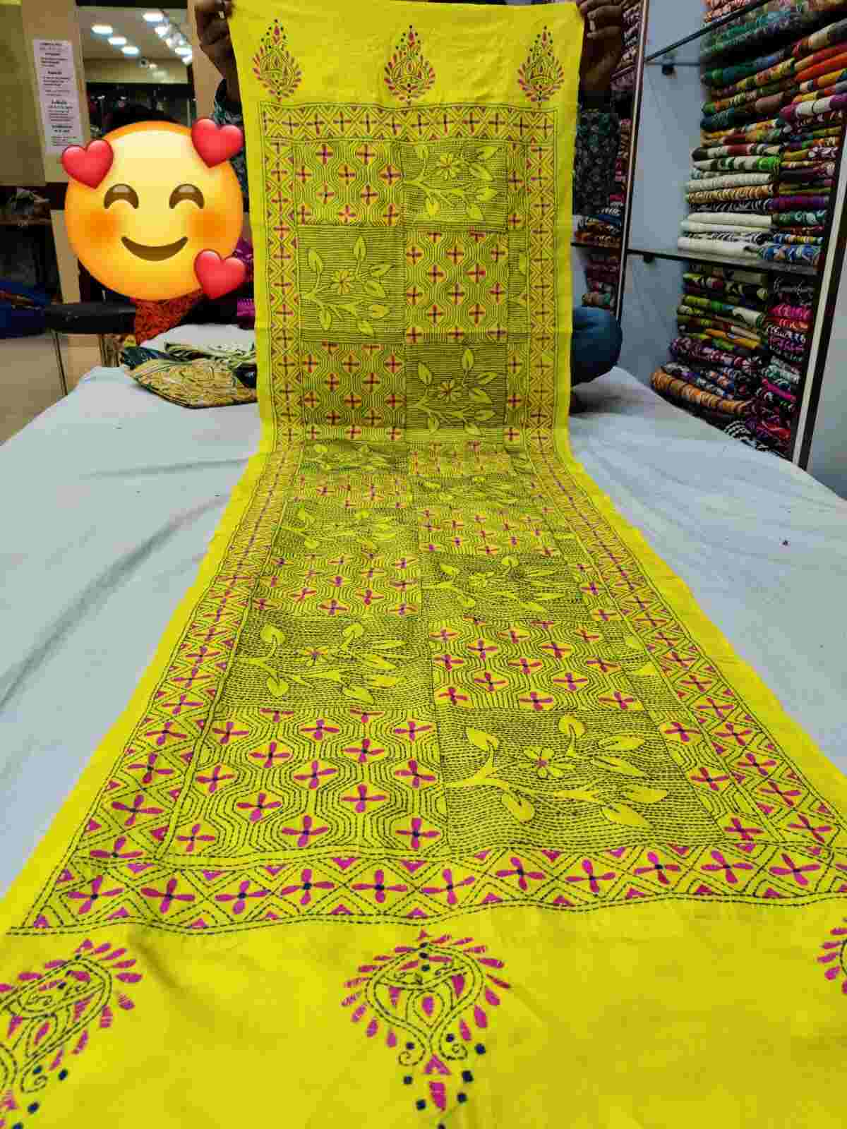 kantha stitch silk stole - Desi Weaves