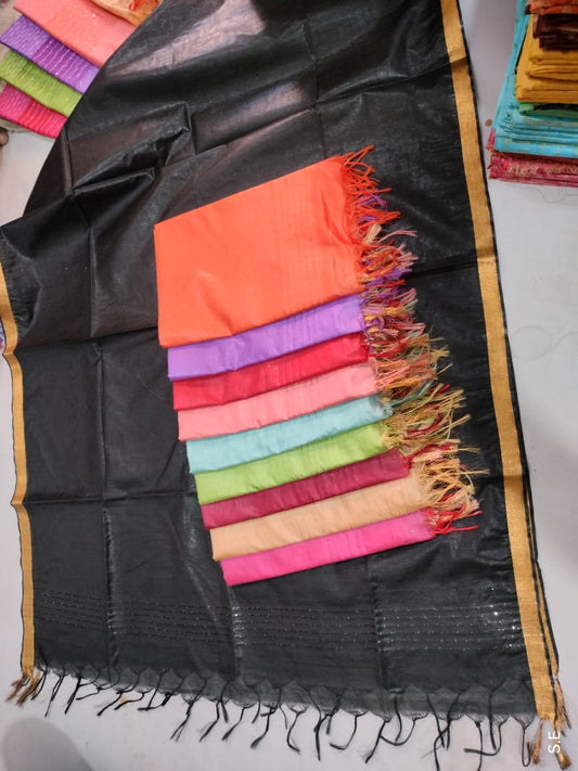 Sequin Embroidered Semi Tussar Silk Dupatta