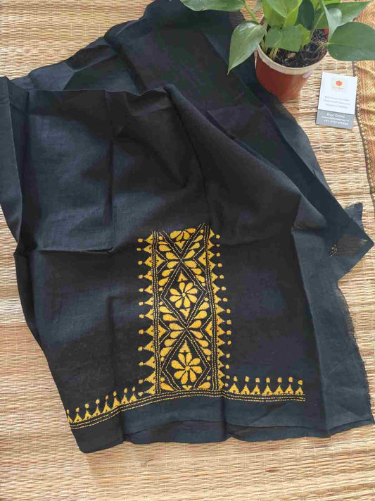 Black cotton kantha stitch blouse  - desi weaves