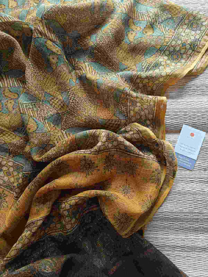 yellow ajrakh handblock print dupatta online