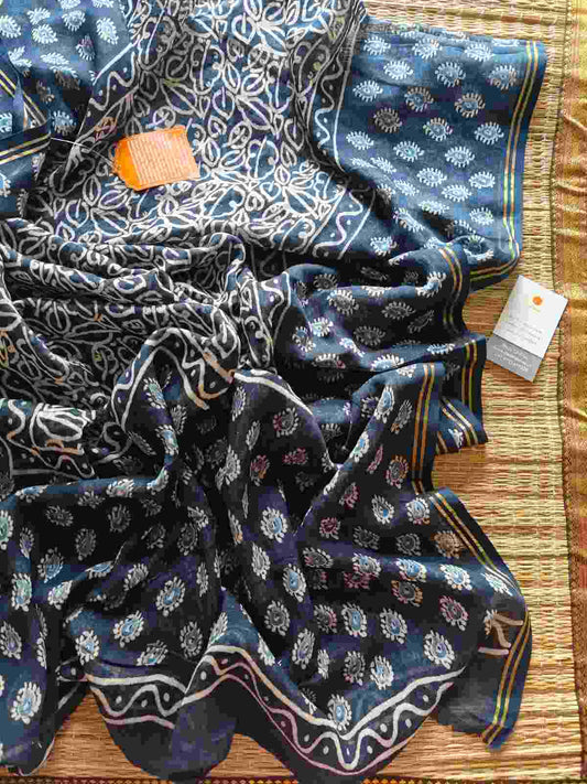 Indigo mull cotton dupatta online - Desi Weaves