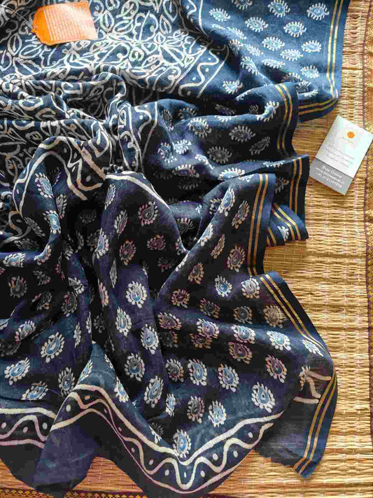 Indigo mull cotton dupatta online - Desi Weaves
