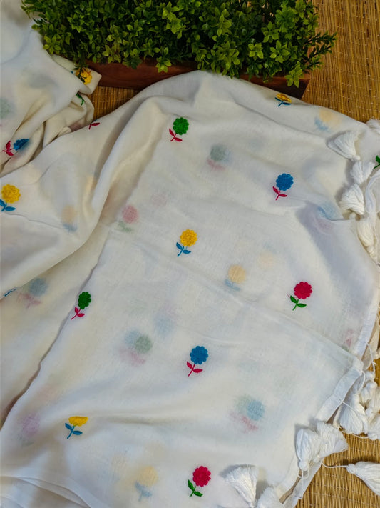 Mull Cotton Embroidered Saree Online