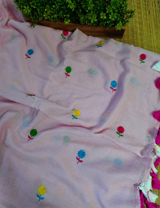 Mull Cotton Embroidered Saree Online