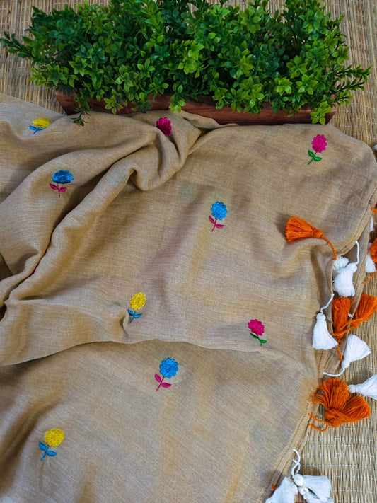 Mull Cotton Embroidered Saree Online