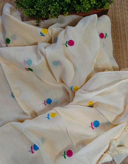 Mull Cotton Embroidered Saree Online