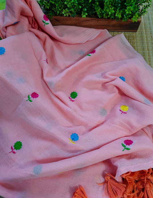 Mull Cotton Embroidered Saree Online