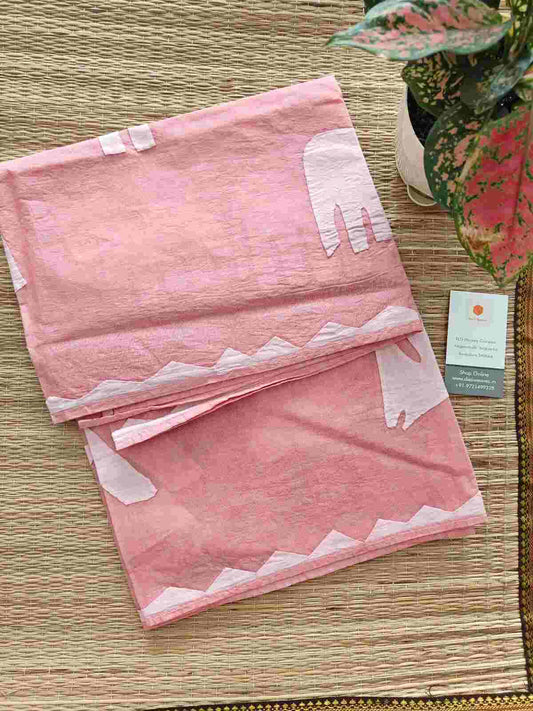 Pink Applique Stitch Cotton Dupatta