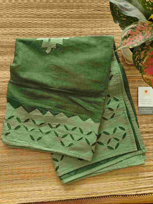 Green Applique Stitch Cotton Dupatta
