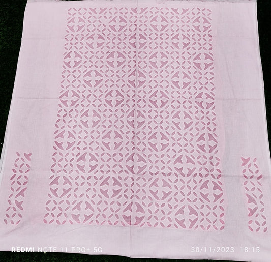 Pink Hand Stitched Applique Work Kurta Fabric