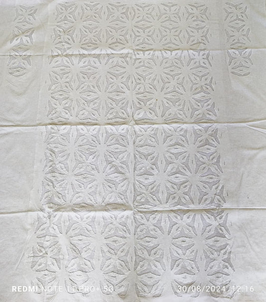 Off White Hand Stitched Applique Work Kurta Fabric