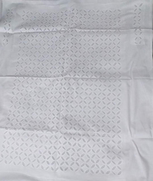 White Hand Stitched Applique Work Kurta Fabric