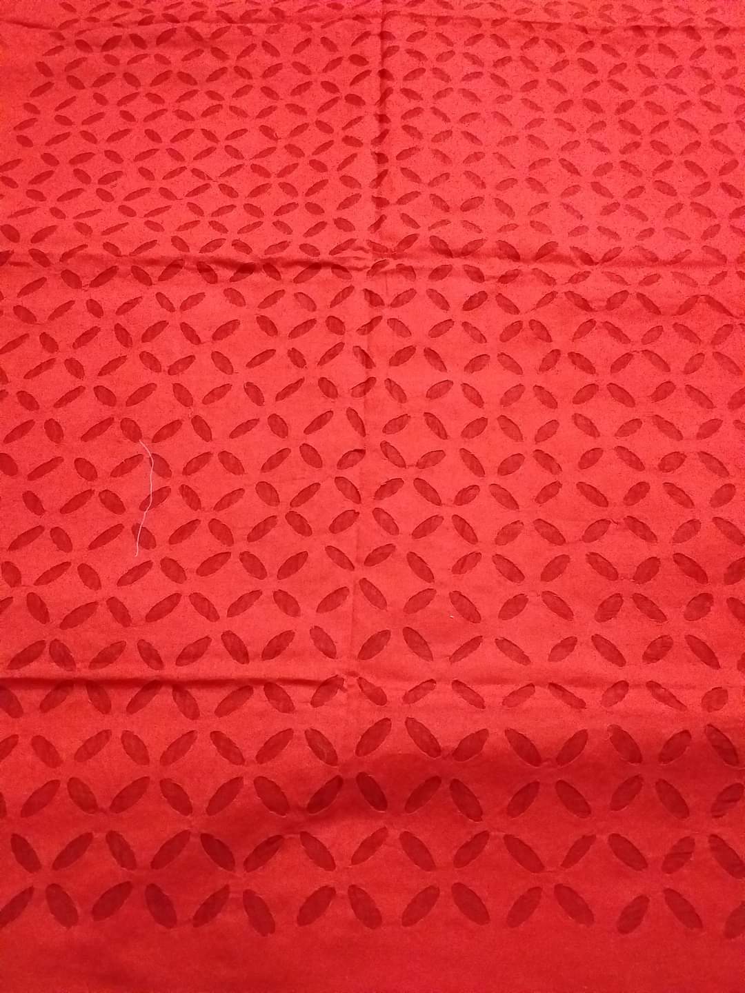 Red Hand Stitched Applique Work Kurta Fabric