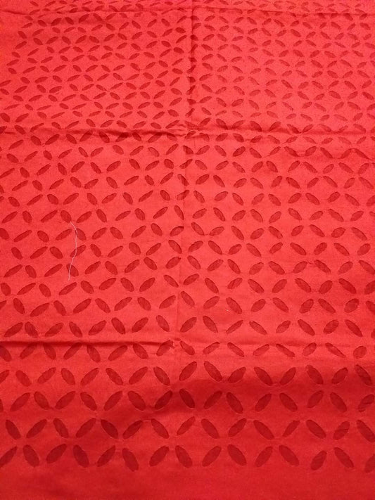 Red Hand Stitched Applique Work Kurta Fabric