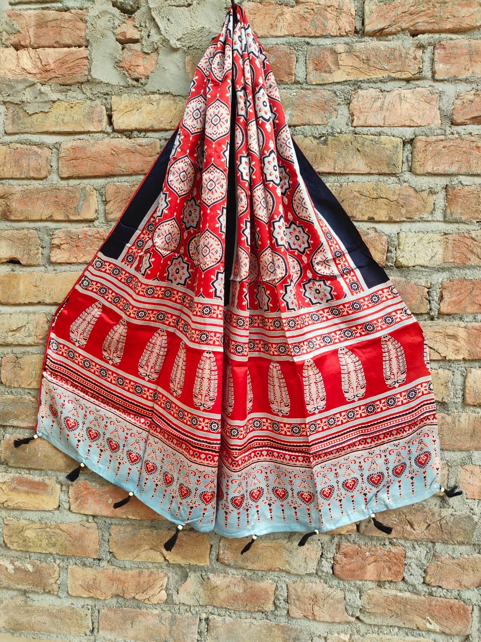 Ajrakh handblock printed modal silk stole