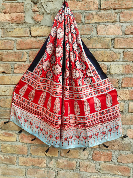 Ajrakh handblock printed modal silk stole