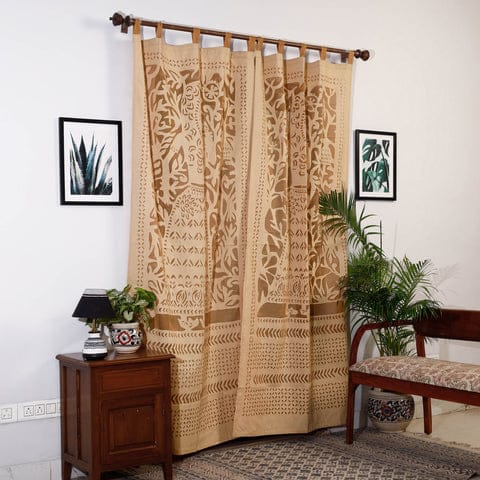 Brown Hand Stitched Cotton Applique Work Curtain