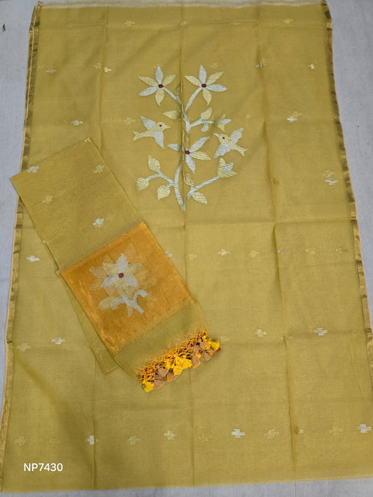 Yellow Handloom Silk Jamdani Suit Set- 2 Piece Set