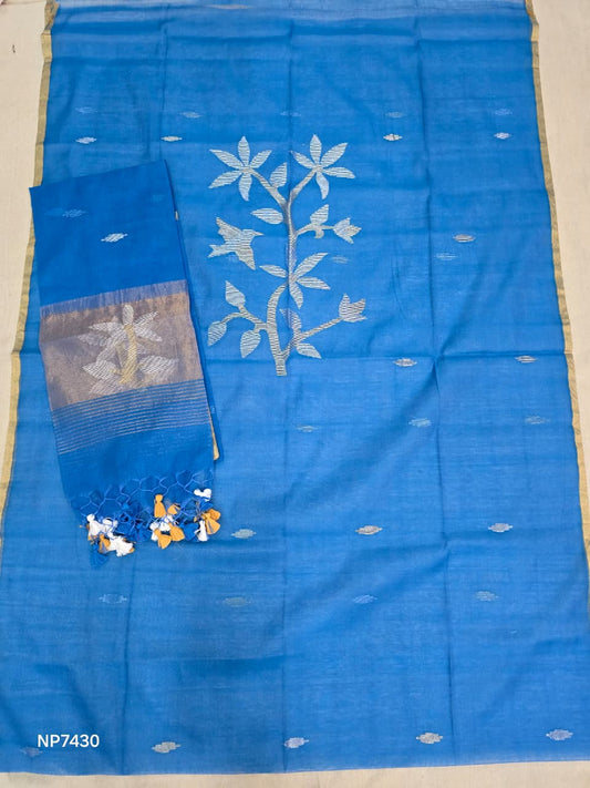 Blue Handloom Silk Jamdani Suit Set- 2 Piece Set