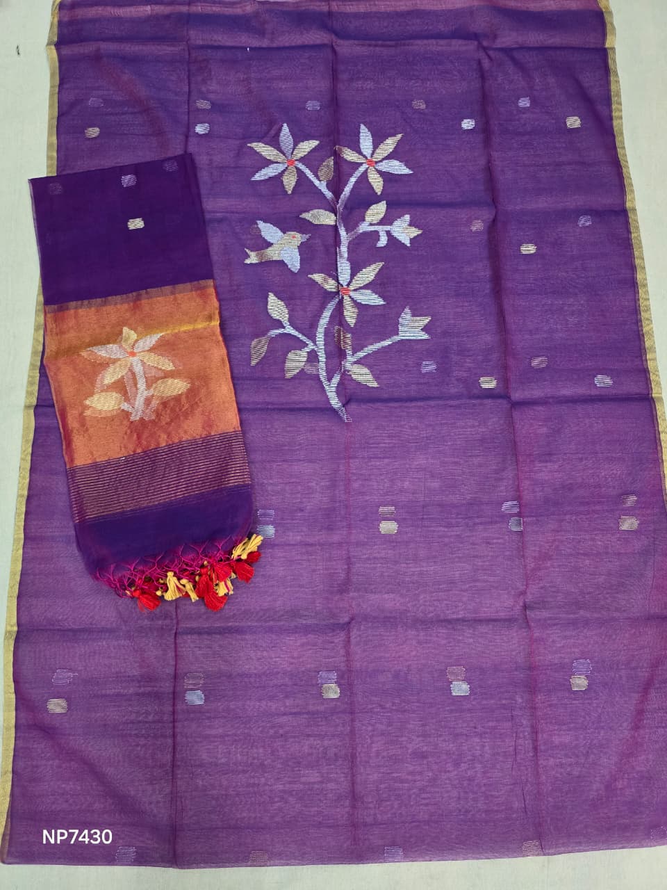 Purple Handloom Silk Jamdani Suit Set- 2 Piece Set