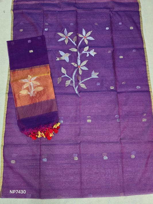 Purple Handloom Silk Jamdani Suit Set- 2 Piece Set