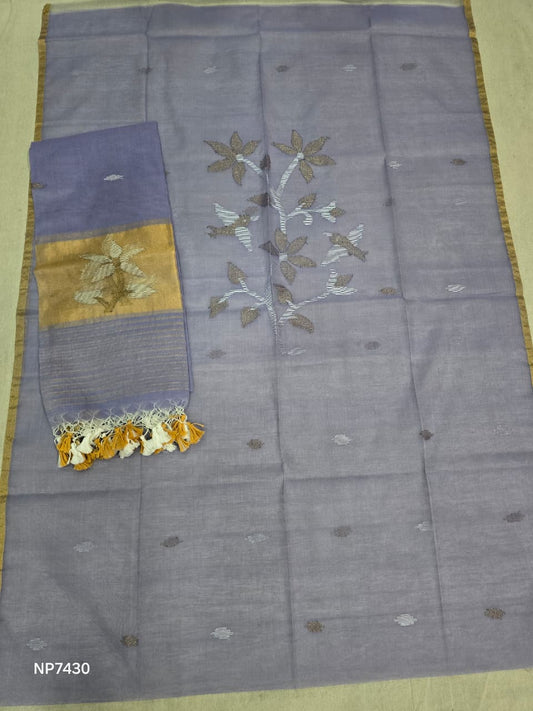 Grey Handloom Silk Jamdani Suit Set- 2 Piece Set