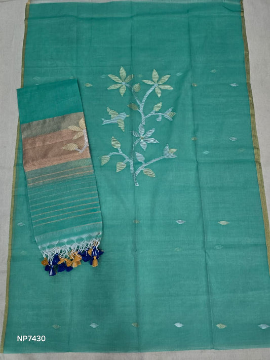 Sea Green Handloom Silk Jamdani Suit Set- 2 Piece Set